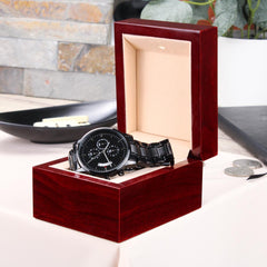 Black Chronograph Watch with Buyer Customization