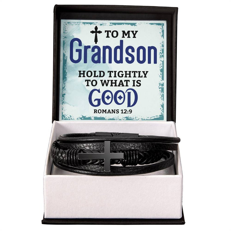 Grandson Hold Tightly - Cross Leather Bracelet