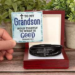 Grandson Hold Tightly - Cross Leather Bracelet