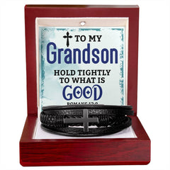 Grandson Hold Tightly - Cross Leather Bracelet